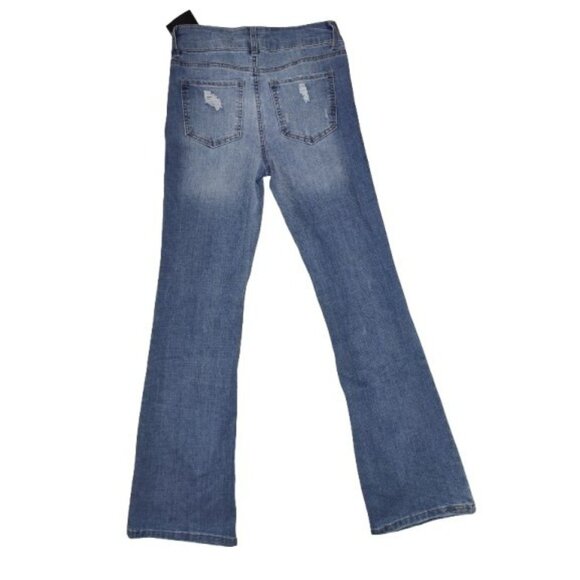 BCBGeneration 2-Button Mid Rise Bootcut Medium Wash Faded Distressed Jeans 7/28 - Picture 2 of 7